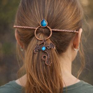Copper Tone Dragon Hair Stick Pin Blue Stone Accent 5” Cosplay Accessory